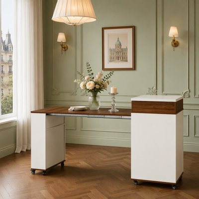 Table de salle à manger extensible avec plateau pliable extra-long, îlot de cuisine roulant avec tiroirs, prise de courant et verrou de frein, armoire de rangement pour la cuisine et la salle à manger