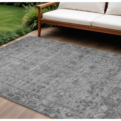 8' X 10' Grey Oriental Washable Indoor Outdoor Area Rug