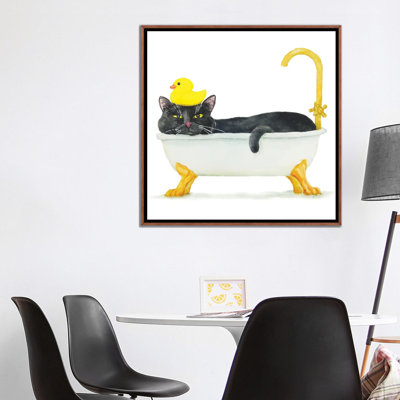 «Bathing Black Cat» par Alexey Dmitetchich Shmyrov - peinture sur toile tendue
