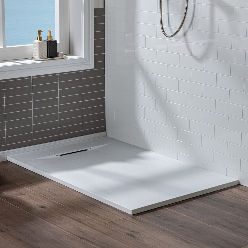 59/60" W x 31.5" D Solid Surface Shower Base, Non-Slip, Low-Profile, Curbless, Wheelchair Accessible, White, Left;Right