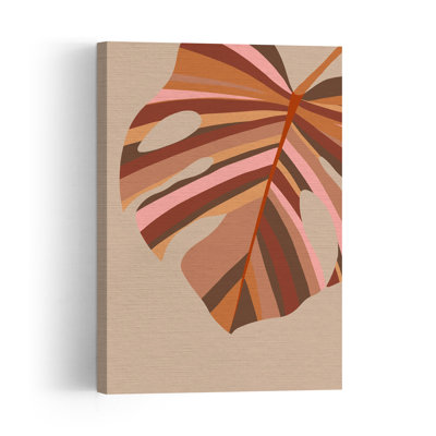 Striped Monstera Leaf Abstract Modern Retro Nature Plant Wall Art Print by Dominique Vari - Wrapped Canvas Print