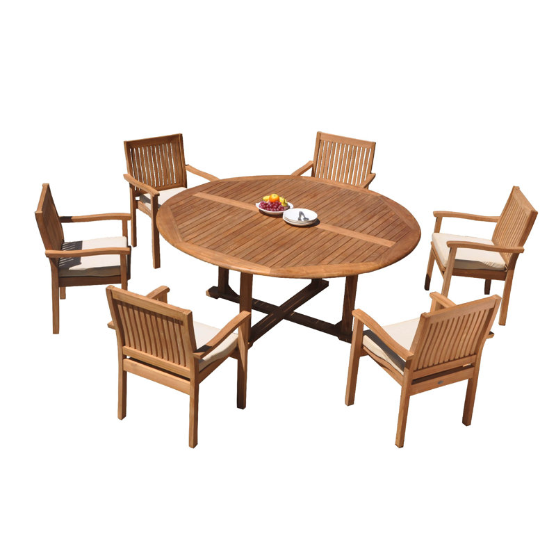 Leveb Outdoor 9 - Piece Teak Dining Set, 72" Round, 6