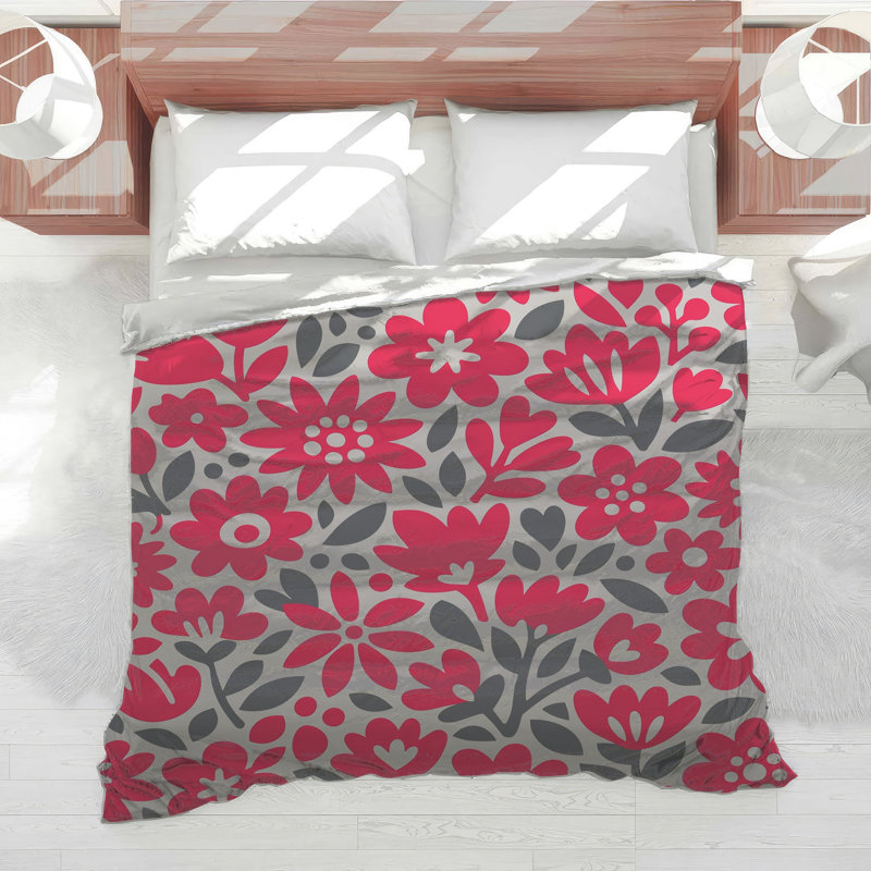 Red Floral Pattern Comforter, Twin Extra Long
