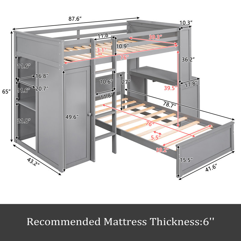 Lit mezzanine simple avec lit autonome, Gris