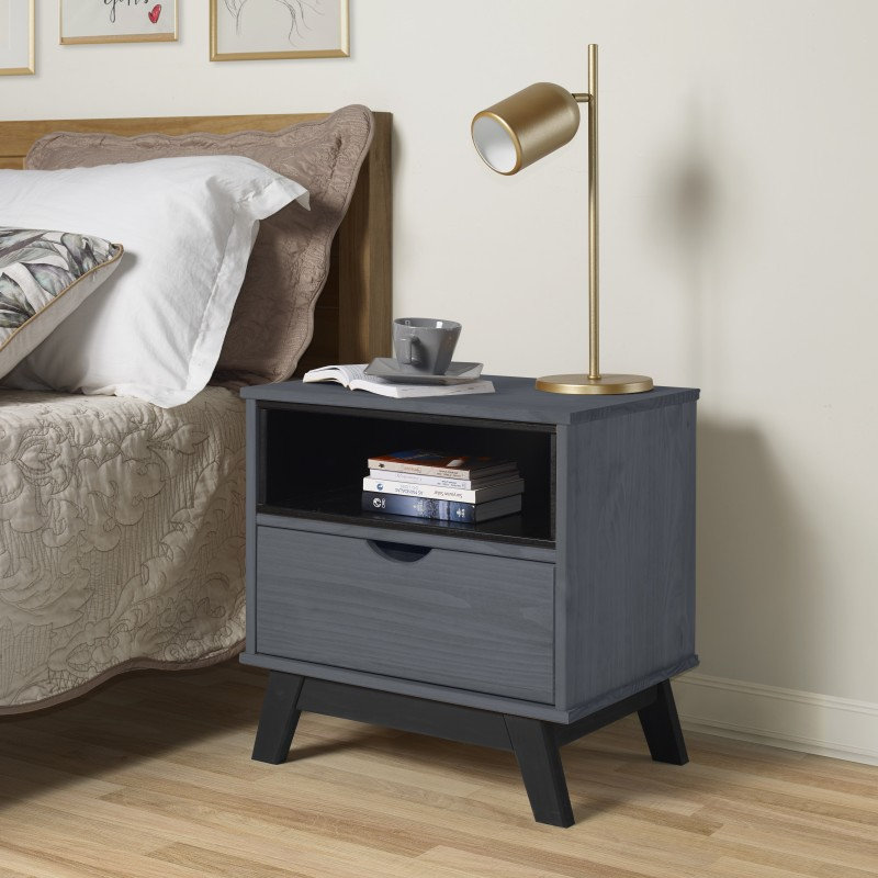 Caison 49cm W Solid + Manufactured Wood Bedside Table, Grey