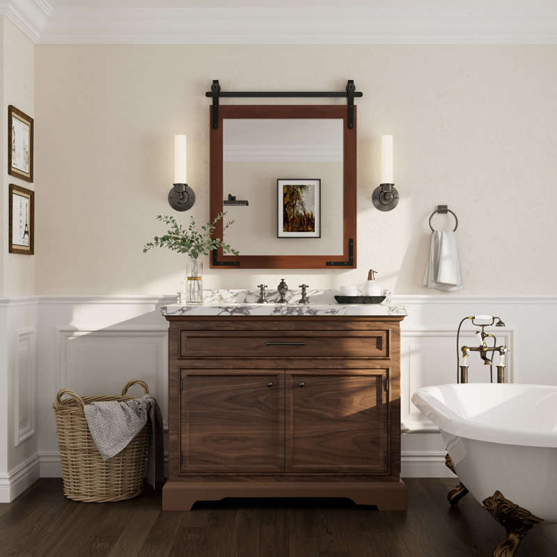 Miroir mural Amara Rustic Farmhouse, 36 po x 30 po; Verticale, Brun