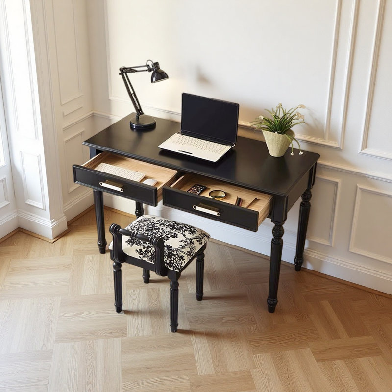 Bureau d'écriture noir en bois massif noir, H 29,92 po x l 31,49 po x P 19,68 po