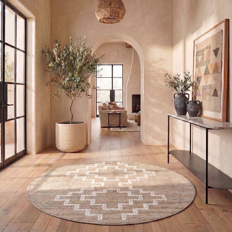 Adriyel Natural Fiber 375 Area Rug In Natural / Ivory, Round 6'