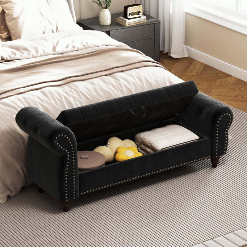 Banc de rangement 64,5 po InchNails, Noir, noir, noir, noir