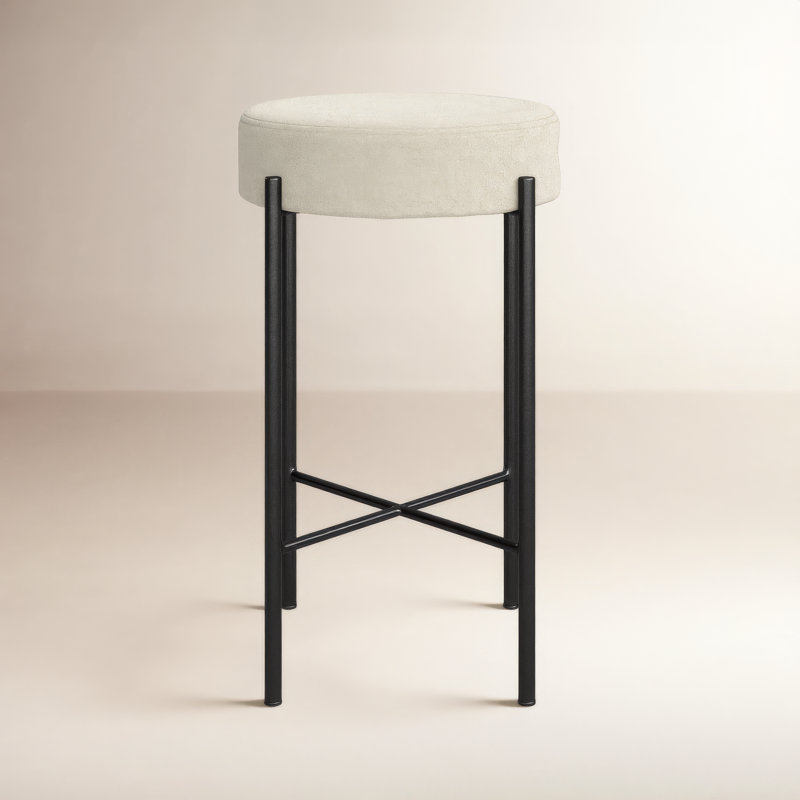 Eugenia Upholstered Bar & Counter Stool with Metal Frame, Counter Stool (26" Seat Height), Savile Flax - Beige