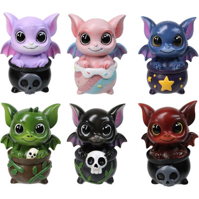 Set Of 6 Potion Pals Small Baby Wyrmling Dragon Imp In Cauldron Figurines