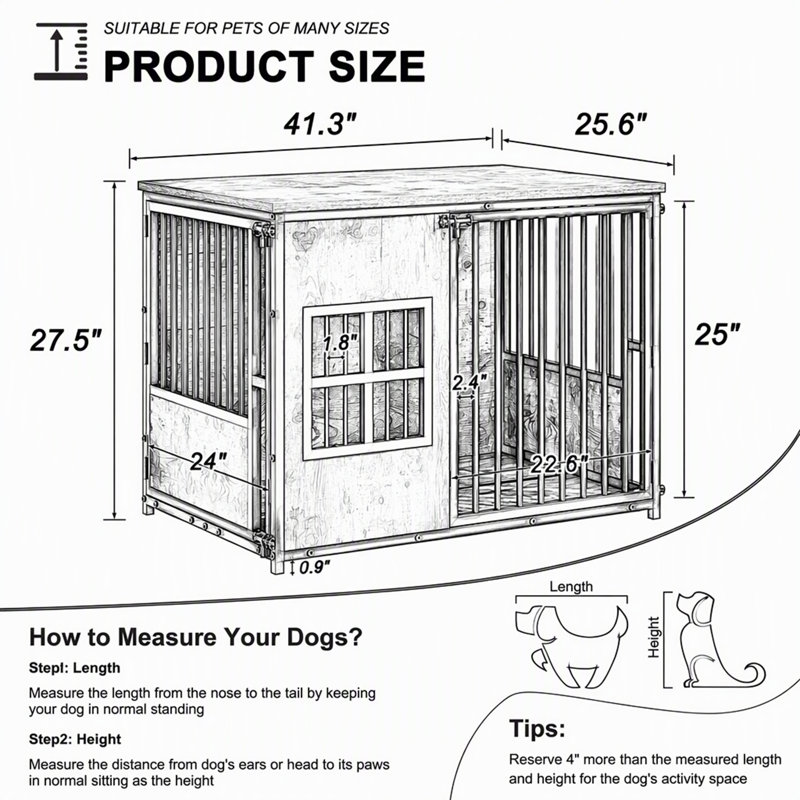 Cage d'intérieur pour chien avec porte latérale, H 27,5 po x l 41,3 po x P 25,6 po
