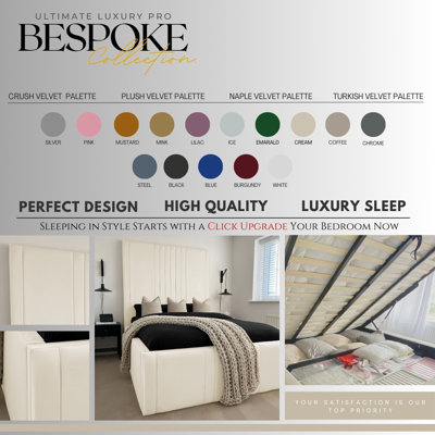 Ottoman Upholstered Bed - Dreamcape Plush Velvet Gas Lift Storage with Headboard