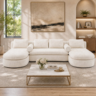 157.5" W U-Shaped Upholstered Sectional Sofa with Double Chaise, Bolster Pillows & Cushions