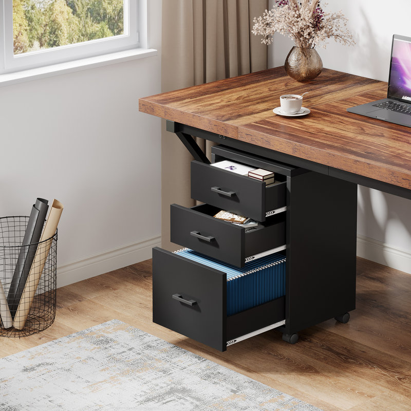 Modern 3-Drawer Rolling Vertical File Cabinet With Locking Casters,  Mobile Printer Stand For Home Office, Black