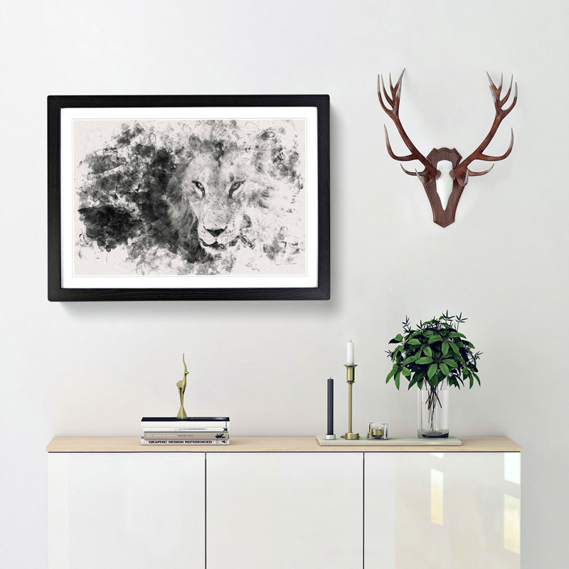 Portrait of a Lion - Framed Print, 24cm H x 33cm W x 2cm D, Black Framed