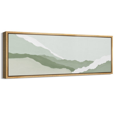 Minimal Landscape Abstract Texture Green And White Framed On Canvas Print