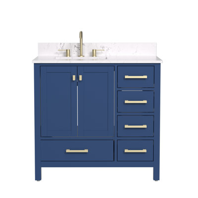 Meuble-lavabo sur pied 36 po avec lavabo et tiroirs de rangement bleus 36 po