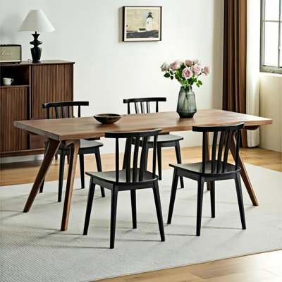 Solid Wood Dining Chairs Set of 4, Cylindrical Round Back Kitchen Side Chairs for Farmhouse Dining Room
