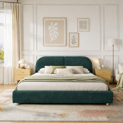 Modern Minimalist Style Upholstered Bed Frame Curved Headboard, Sturdy Leg