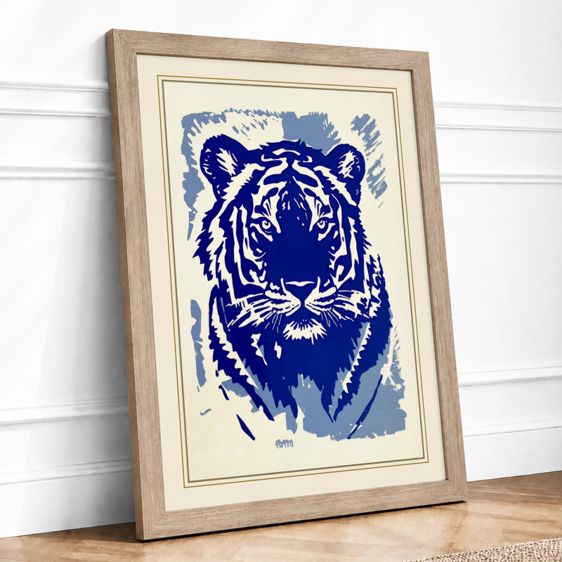 Striking Tiger Head Modern - Framed Print, Oak, A3 - 42.0 x 29.7 cm