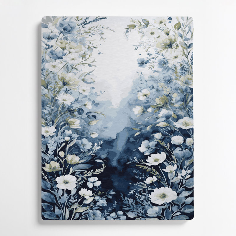 Aquarelle florale 87, art mural gris en métal, H 20 po x l 16 po