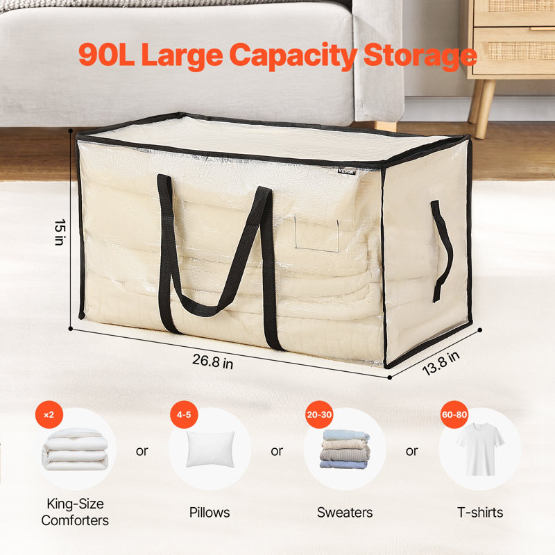 Grands sacs de rangement de 90 L, 6 paniers de rangement pour vêtements, contenants pliables pour organisateurs de placard avec poignée renforcée, sacs de rangement en plastique pour vêtements, couverture, édredon, drap et oreiller