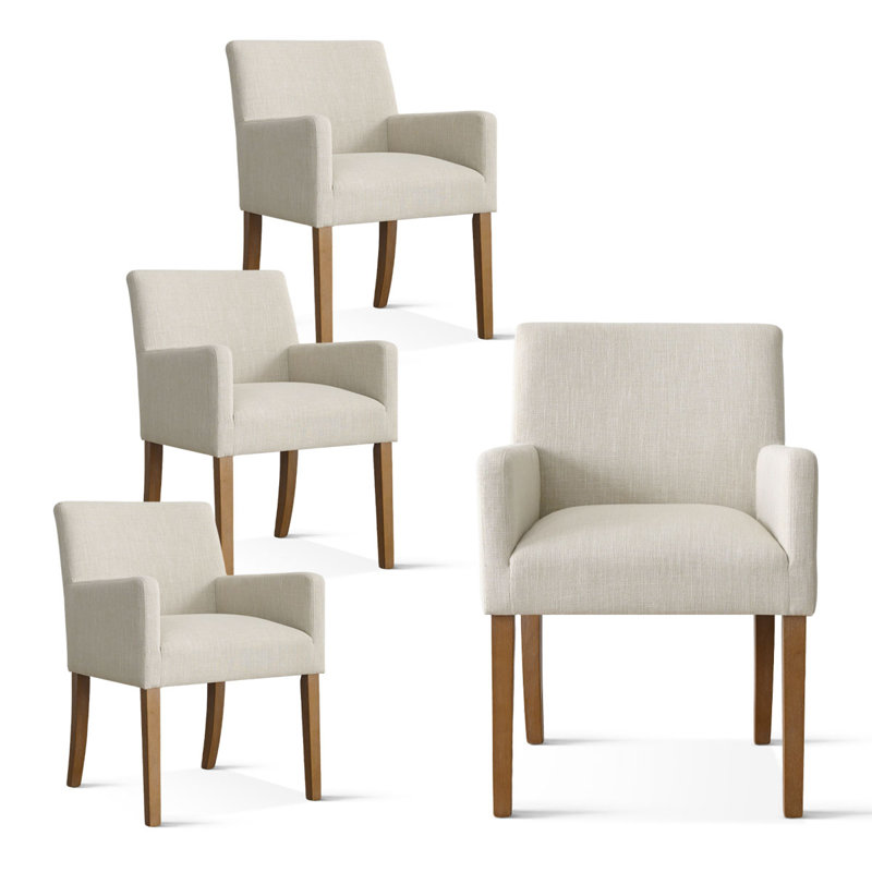 Beste Upholstered Solid Wood Dining Armchair, Beige