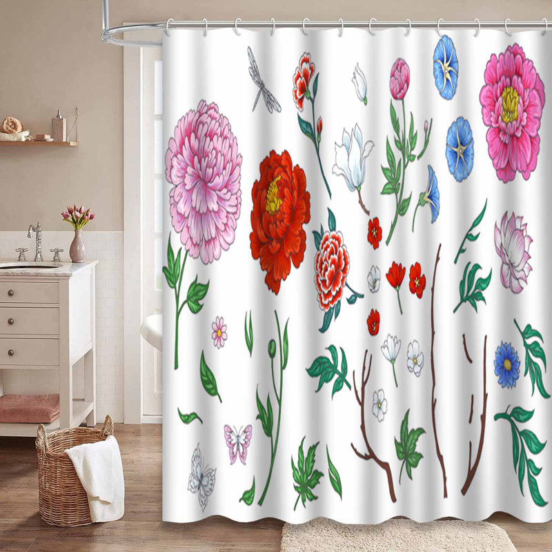 Rideau de douche oriental avec 12 crochets, L 72 po x l 78 po