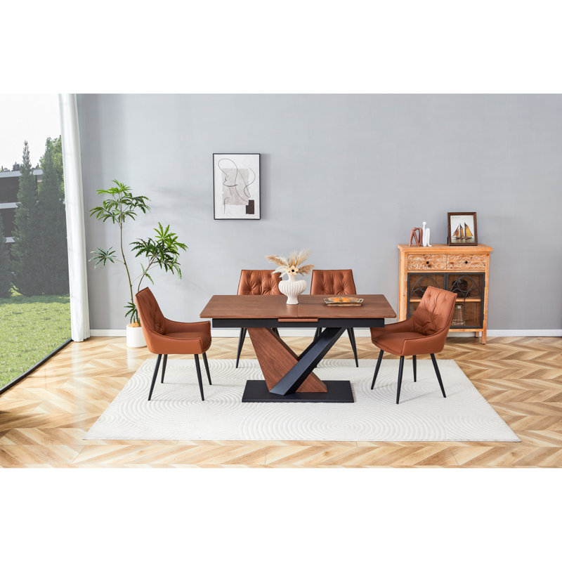Ensemble de table de salle à manger moderne extensible, table en bois aggloméré et chaises en similicuir, parfait pour les petites cuisines