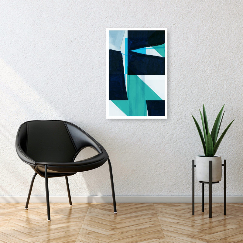 Impression d'art mural abstrait géométrique bleu profond, 36" H x 24" W