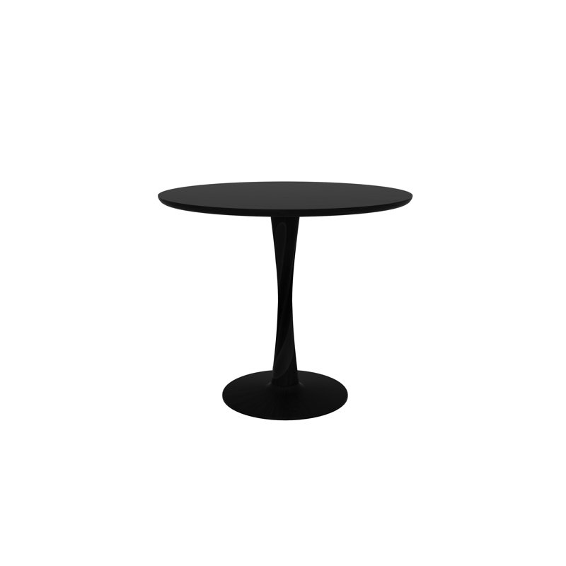 Torsion Round Solid Oak Dining Table, Black, 30"H x 35.5"L x 35.5"W