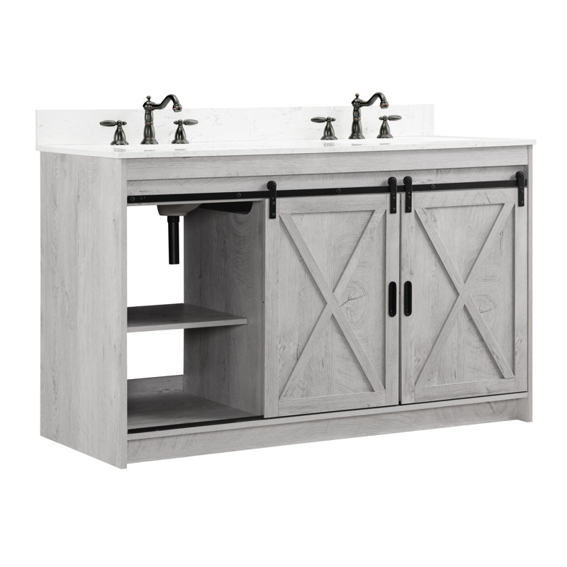 Ensemble de meuble-lavabo double 54 po Jillian, Blanc délavé