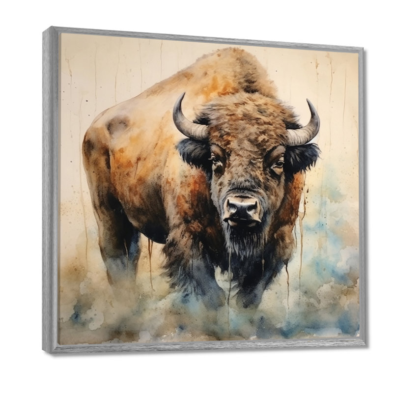 Buffalo Majesty - Animals Wall Art Prints, 16" H x 16" W, Silver, Floater Framed