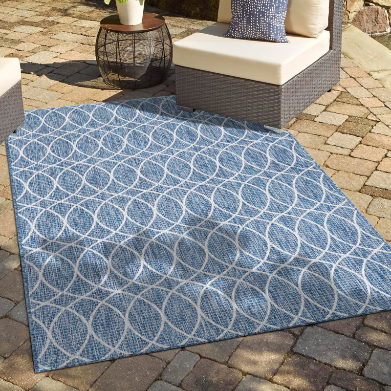 Blue Gitter Indoor/Outdoor Trellis Rug, Rectangle 2'2" x 3'