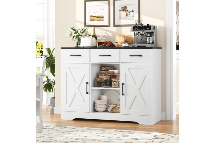 white farmhouse-style sideboard for kitchen storage