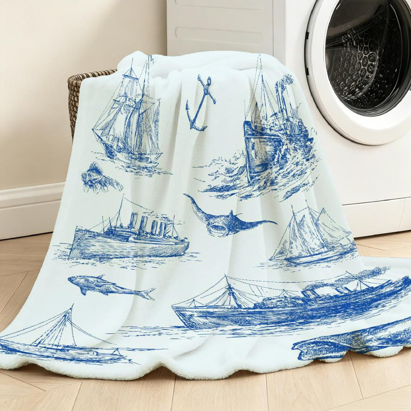 Jeté en flanelle bleu marine marine, Throw 50" x 60"
