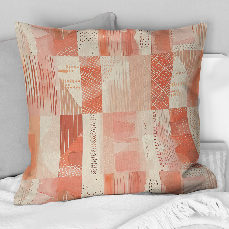 Coussin Peach Boho Pastal, Carrée, H 16 po x l 16 po