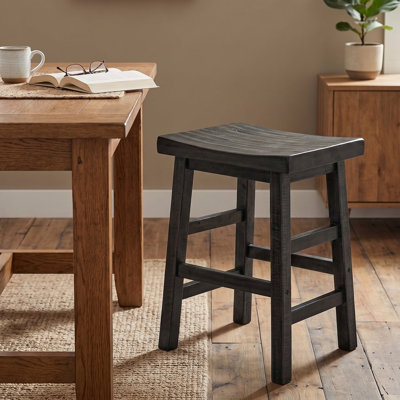 Tabouret de comptoir en bois d'acacia massif 26 po Durango, noir