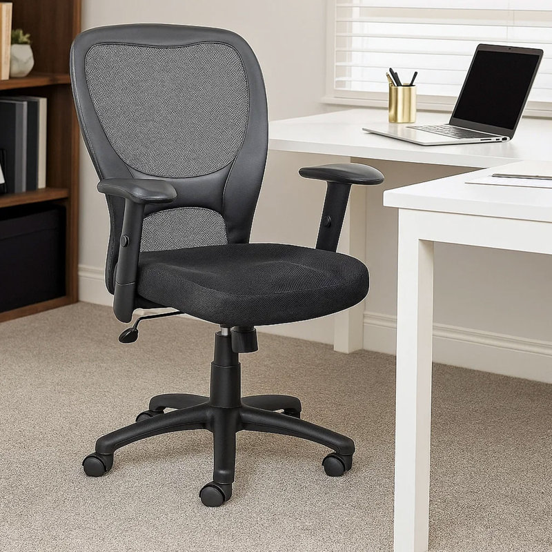 Lene Everyday Task Chair, Black Caressoftplus Vinyl, Adjustable Arms