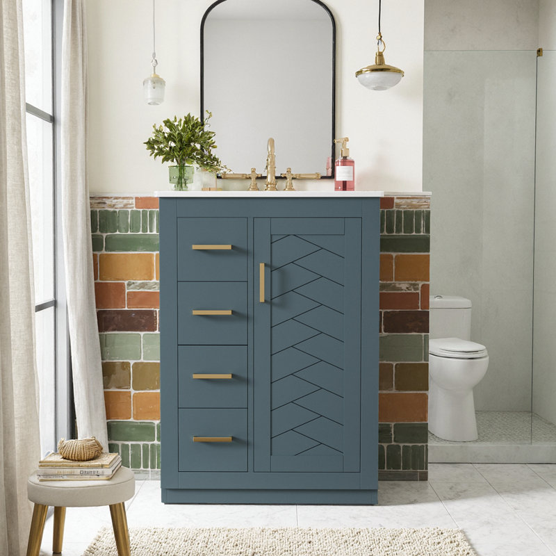 Meuble-lavabo 24 po avec lavabo en céramique intégré et armoire à trois tiroirs, Blue