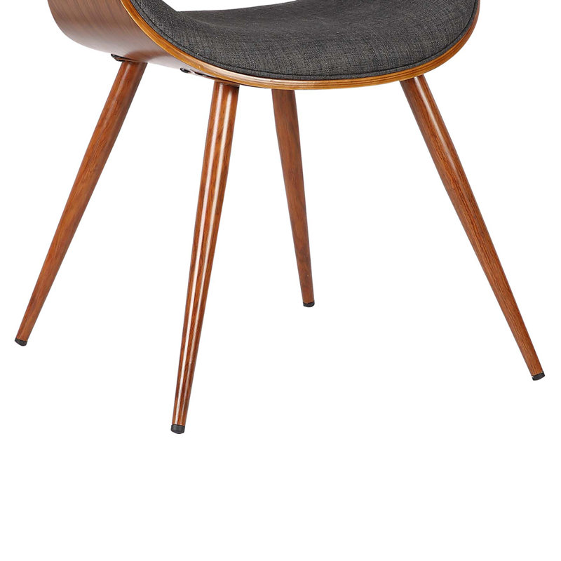 Kaleem Mid-Century Upholstered Dining Chair in Wood Finish, Charcoal Polyester, Walnut