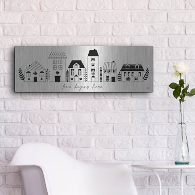 Art mural luxueux en métal «Little House 1» par Sarah Adams, 36 po x 12 po