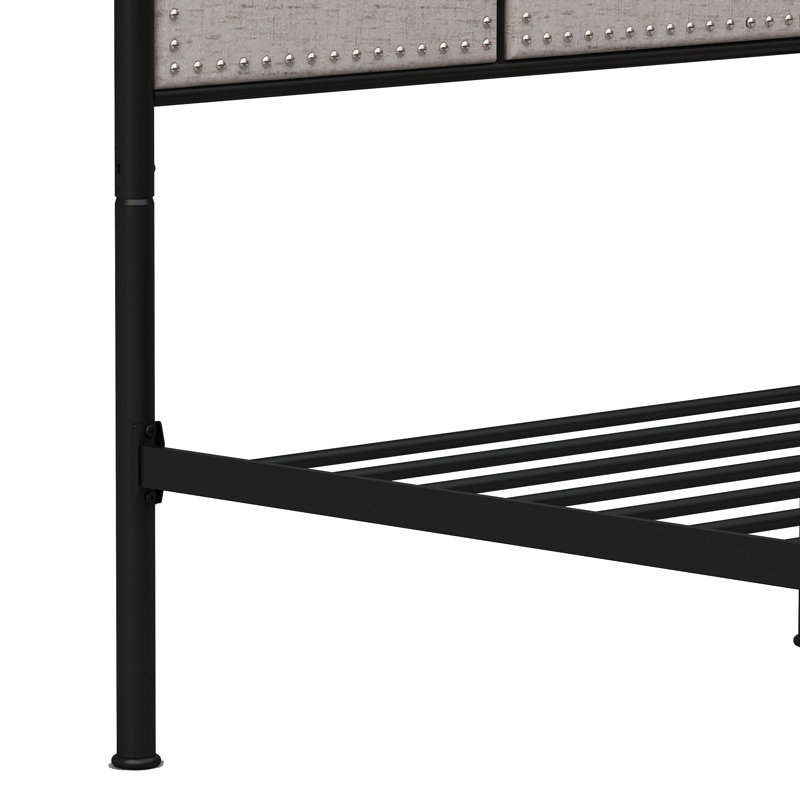 Base de lit simple tapissier en lin avec tête de lit et pied de lit en tissu