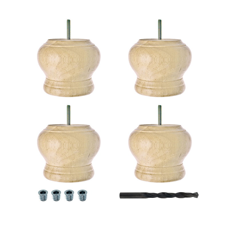 4 in x 4-3/4 in Unfinished Solid Hardwood Round Bun Foot Set