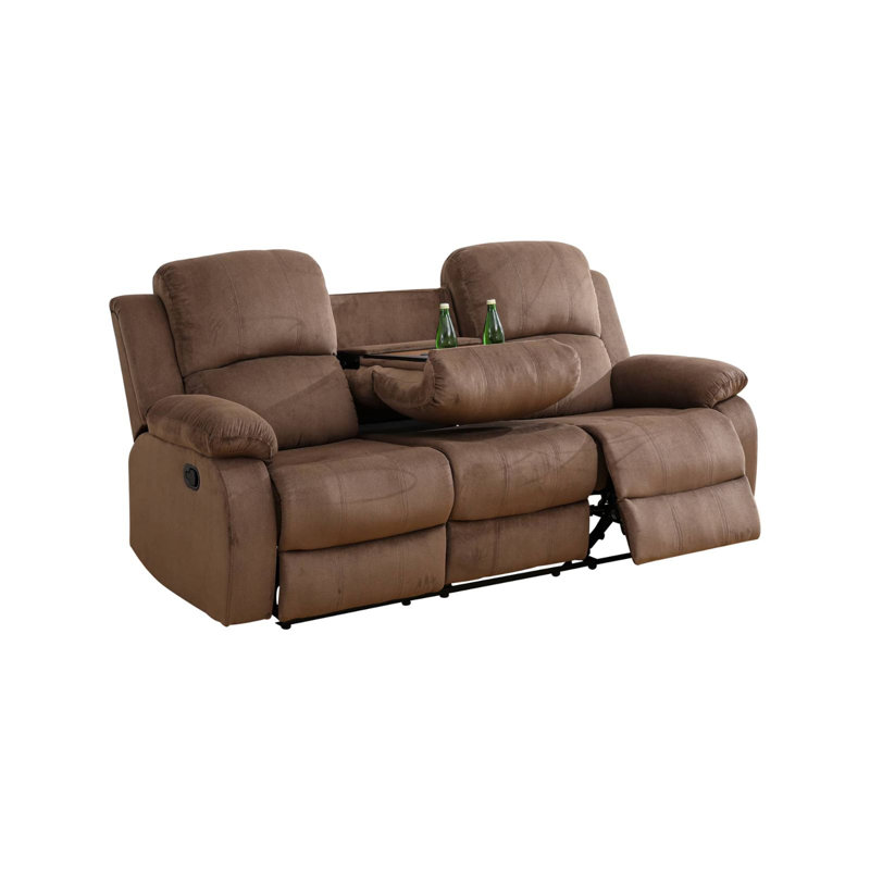 79" Upholstered Fabric Reclining Sofa With Drop Down Table, Brown
