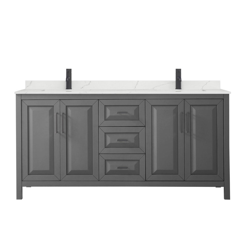 Daria 72'' W Vanity, Gray, Matte Black, White Quartz
