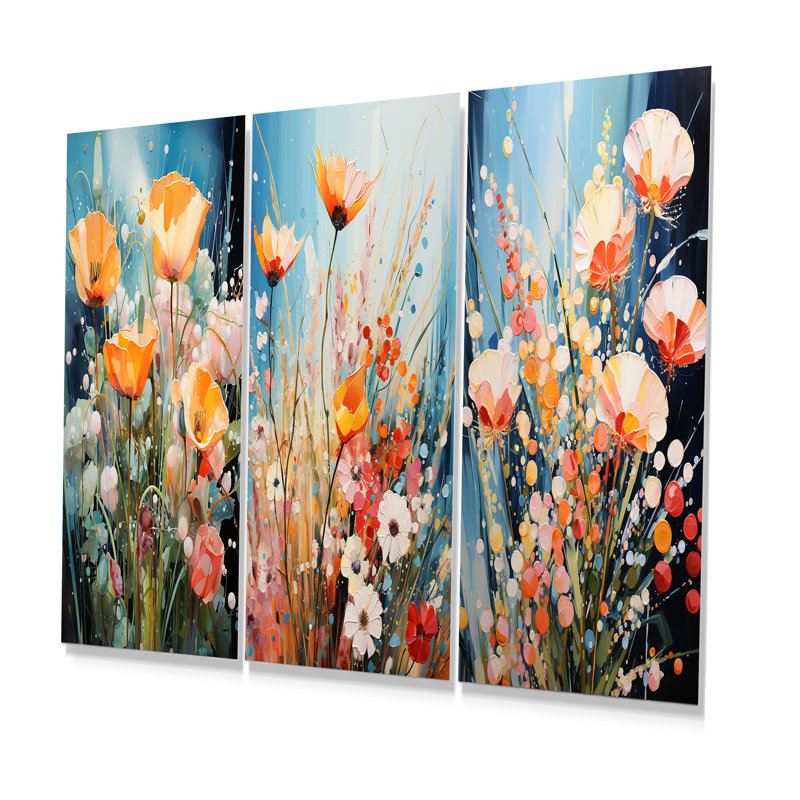 «Garden Delights Wild Expression Blooms - Flowers», ensemble de 3 reproductions d'art en métal, H 28 po x l 36 po