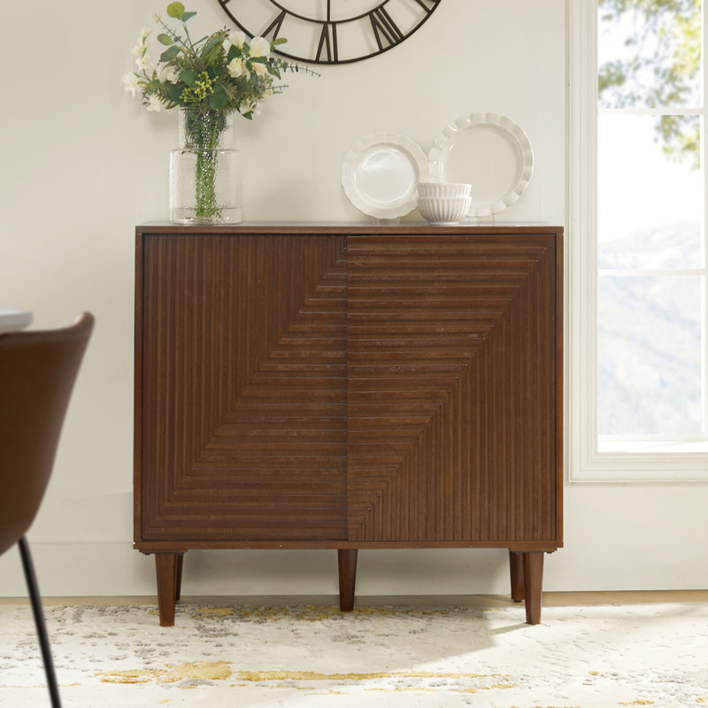 Moorton Mid-Century Modern Tall 2-Door Multifunction Accent Cabinet With Wine Rack, Walnut