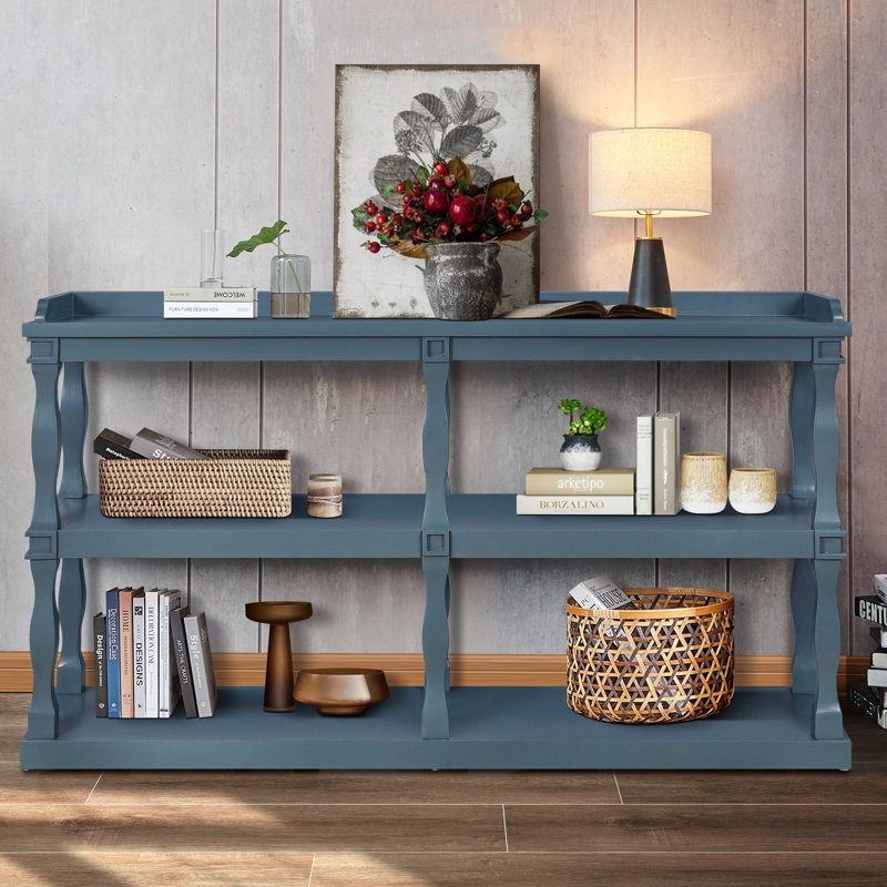 Console Table With 3-Tier Open Storage Spaces, Navy Blue